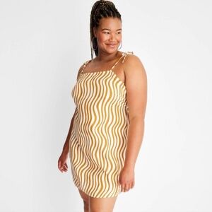 Wave Patterned Mini Dress in Tan and White